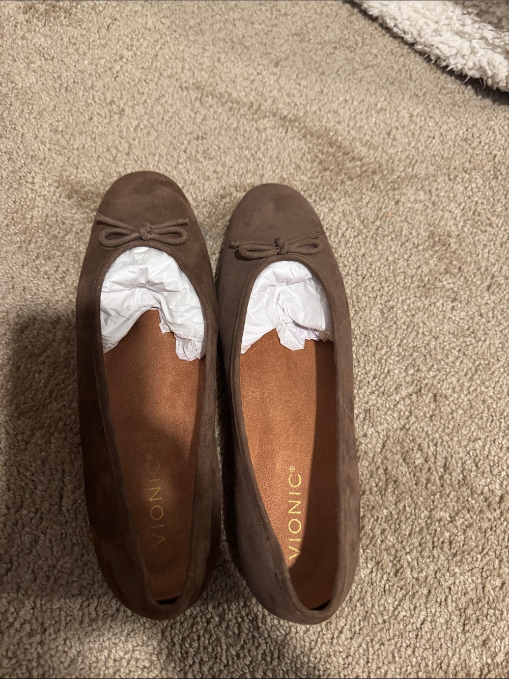 Vionic Chocolate Brown Suede Bow Ballet Flats